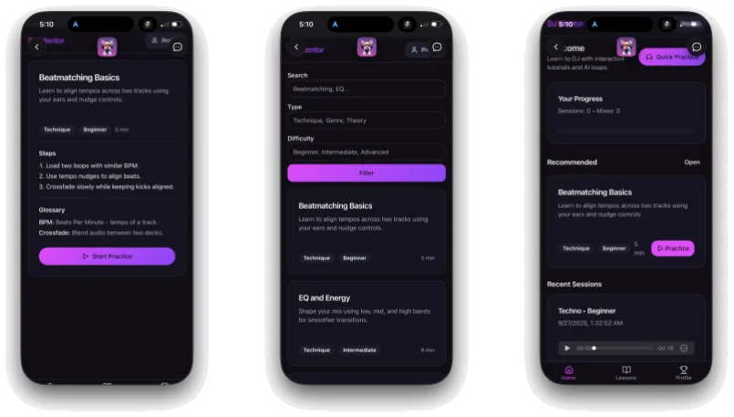 DJ Mentor interface