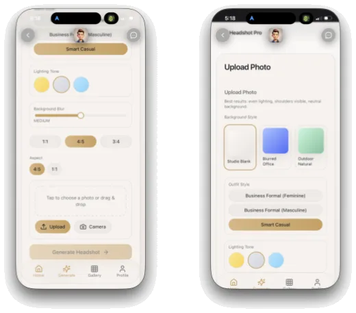 Headshot Pro interface